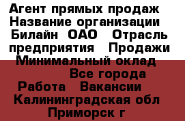 Агент прямых продаж › Название организации ­ Билайн, ОАО › Отрасль предприятия ­ Продажи › Минимальный оклад ­ 15 000 - Все города Работа » Вакансии   . Калининградская обл.,Приморск г.